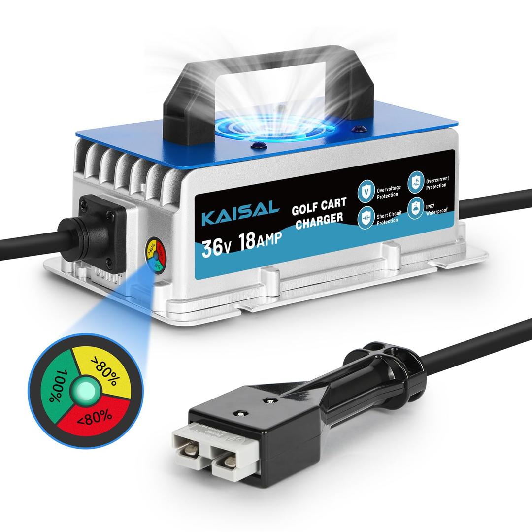 36 Volt 18A Golf Cart Battery Charger for EZGO Marathon Golf Carts IP67 Waterproof 36V EZGO Golf Cart Charger with Anderson SB-50 Plug, Trickle Charge, 5-7H Full Charge,16FT Cord for Lead Acid Battery