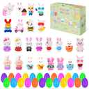 FYHMDC 24 Pcs Prefilled Easter Eggs Filled for Kids,Mini Bunny Action Figure Small Rabbit Keychains for Kids Boys Girls Easters Basket Stuffers Party Favors Easter Egg Fillers Hunt