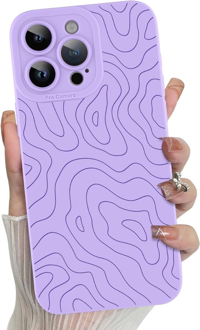 MZELQ for iPhone 14 Pro Max Case, Silicone Wave Ripple Cute Pattern, Camera Protection Soft Slim Phone Case for Girls Women -Purple