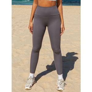 BERLOOK Leggings with Pockets for Women Buttery Soft Tight Pants Tummy Control 25 Inches High Waist Workout Grey-Medium