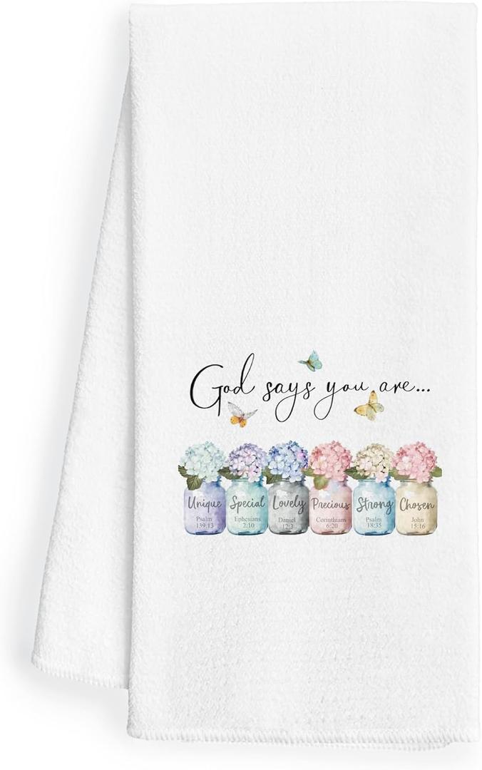 2 x WFSM Boho Christian Kitchen Towels 16x24 - God Says You are Christian Dish Towels for Kitchen, Inspirational Christian Gifts for Women, Bible Verse Scripture Decorative Hand Towels for Bathroom