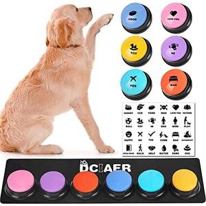 DCIAER Dog Buttons for Communication,Talking Buttons for Dogs, 4 Recordable Sound Buttons + 24 Scene Patterns + 1 Dog Button Mat+ 12 AAA Batteries，30 Seconds Dog Buttons for Pet Sound Training Toy
