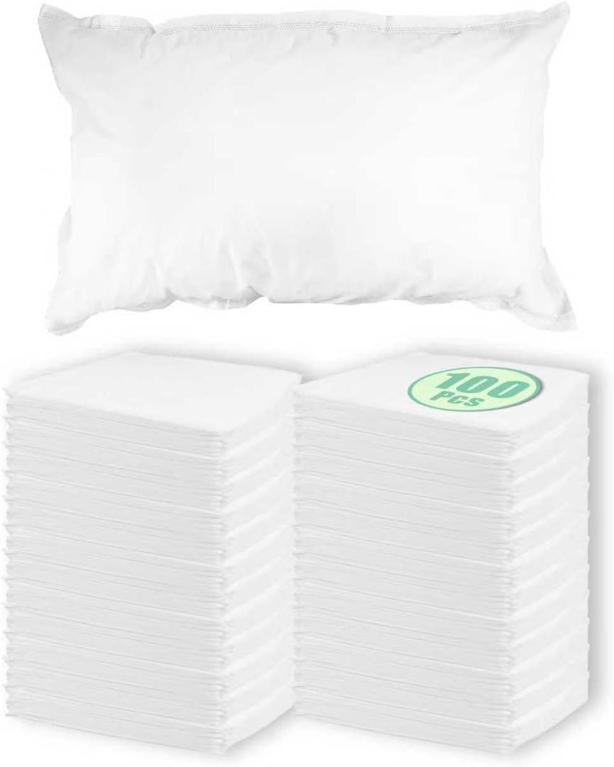 100 Count Bulk Packaged Disposable Pillow Covers, Eco-Friendly Waterproof Non-Woven, White 21" x 30", for Hospital, Spa, Guest Room, Travel