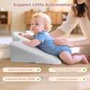 EKEPE 2026 Upgraded Nursing Reflux Prop with Leather Cover for Baby Gas, Colic Relief & Burp, Memory Foam Tummy Time Prop for Infant 0-12 Months Feeding, Neck, Shoulder and Body Support - Grey