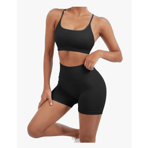 SUUKSESS Women Seamless Workout Sets Strappy Sports Bra High Waist Booty Shorts Outfits L
