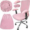 4 Pcs Office Chair Covers Set Computer Universal Protective Stretchable Chair Seat Covers Desk Armrest Covers Slipcovers Pads Office Cushion Backrest for Rotating(Pale Pink)