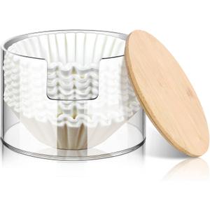 Qunclay Acrylic Coffee Filter Holder Reusable Clear Coffee Filter Storage Container Dispenser with Bamboo Lid for Counter Kitchen Accessories(Classic Style)