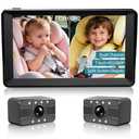 HUBOOK Dual Baby Car Camera, 7" 1080P Split Screen Baby Car Monitor with Night Vision, Rear Facing Car Seat Camera for 2 Kids Newborn Toddlers Travel Safety