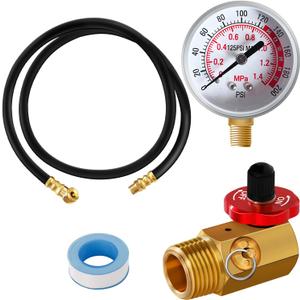 Air Tank Repair Kit, SUNROAD this kit Including Safety Valve, 0-200 PSI Pressure Gauge and 4 Feet Air Tank Hose Assembly Kit for Portable Carry Tank