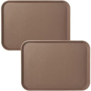 CURTA 2-Pack Restaurant Grade Non-Slip Tray, NSF, 22 Inch x 16 Inch, Plastic Rubber Lined Rectangular Serving Tray, Brown (16 Inch x 22 Inch, Brown-rectangular)
