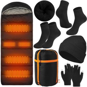 5 Pack Heated Sleeping Bag with Winter Beanies Gloves Thick Socks for Cold Weather Hiking Camping