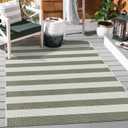 Striped Outdoor Rug 3x5, Boho Washable Front Porch Rug Cotton Hand Woven Outside Door Mats,Foldable Layered Doormat for Farmhouse/Entryway/Home Entrance(Green and White)