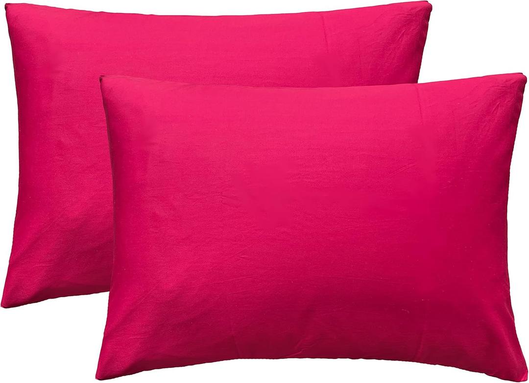 iMaylex Soft 100% Egyptian Cotton Zipper Closure Pillowcases, Cozy and Lightweight Pillow Case, Set of 2, Fuchsia, Standard, 20" x 26"