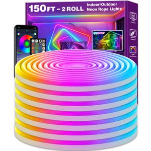 AILBTON 150Ft Neon Rope Lights,Flexible Led Rope Lights Control with App/Remote,Multiple Modes Rope Lights,IP65 Outdoor RGB Led Neon Light Waterproof,Music Sync Gaming