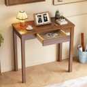 Solid Wooden Desk with Drawers - 32 x 16 Inch Narrow Desks, Rubberwood Mid Century Modern Desks, Small Writing Desk for Bedroom|Small Spaces - Walnut Color, 31.5 in W x 15.7 in D