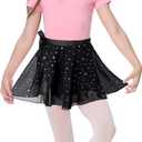 Century Star Girls Sequin Ballet Skirt Women Dance Wrap Chiffon Ballet Outfits Leotard for Teen Girls (Black)