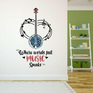 Design With Vinyl Music Wall Decal Geometric Pattern Banjo Guitar on White Background Removable - Size: 24 in x 40 in