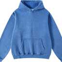 Iwing Mens Womens Oversized Acid Wash Hoodie Sweatshirt Heavyweight Fleece Hoodies Unisex Vintage Washed Sweatshirt 2025 (Small, Blue)