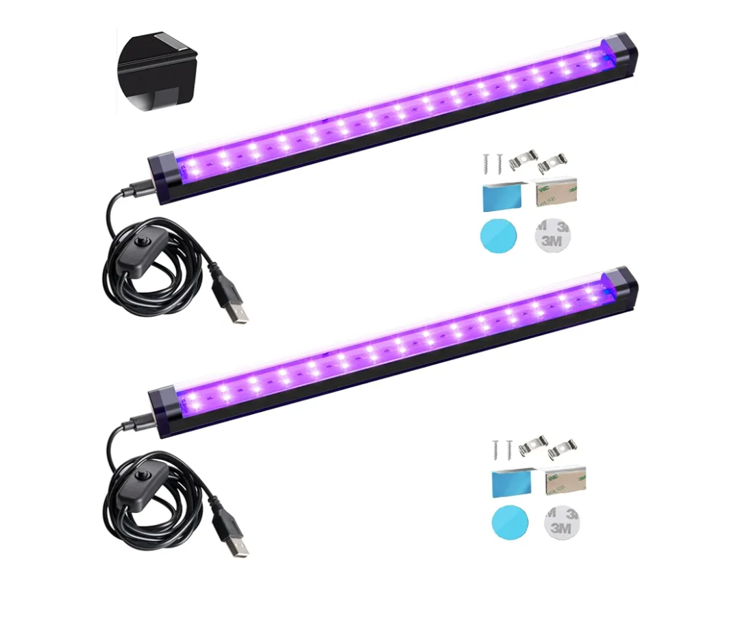 Black Light Bar 10W 1ft LED Blacklight for Fluorescent Tapestry Poster Body Paint Glow Party UV Strip Lights for Cabinet and Display Magnetic THLITURE 2 Pack