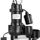 LANCHEZ 1HP 6600 GPH Submersible Sewage Pump, Heavy Duty Cast Iron Effluent Pump with Automatic Tethered Float Switch, Sump Pump for Sump Basin, Basement, Residential, 2" NPT Discharge