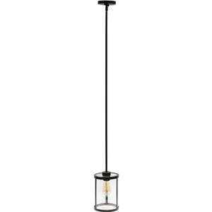 Elegant Designs PT1010-BLK 9.25" Adjustable Traditional Vintage Modern Industrial Farmhouse 1-Lt Metal and Clear Cylindrical Glass Kitchen Foyer BedRm Living Rm Dining Rm Hanging Ceiling Pendant, BLK (Black)