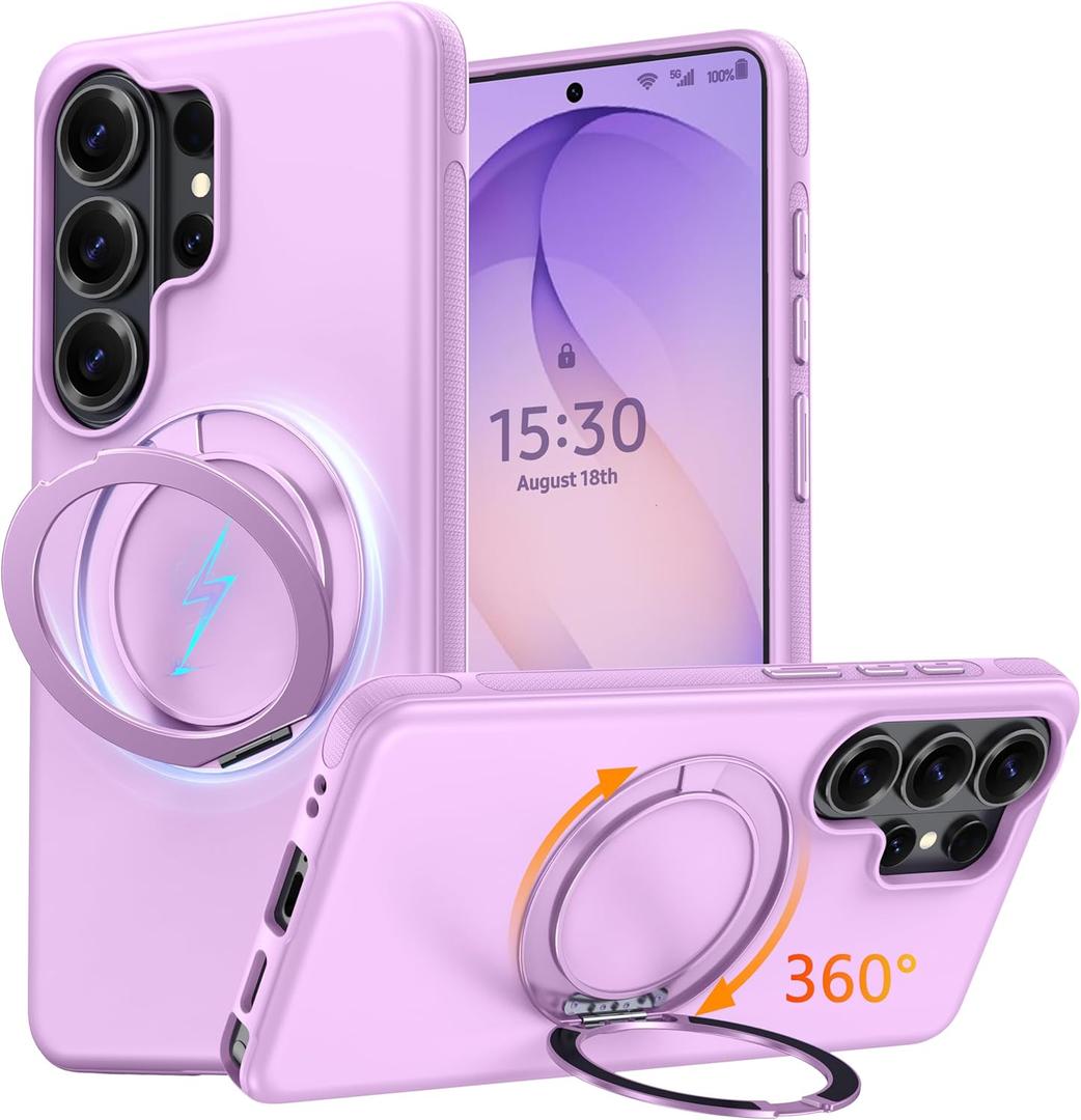 Oterkin for Samsung Galaxy S26 Ultra Case with 360° Spin Magnetic Stand [Fit for MagSafe] [Non-Slip] [15FT-Shockproof] Slim Protective Case for Galaxy S26 Ultra Men/Women, Purple