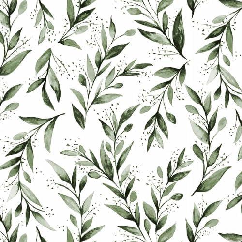Livebor Green Leaf Wallpaper Peel and Stick Olive Leaf Contact Paper 17.7inch x 118.1inch Green Peel and Stick Wallpaper Modern Farmhouse Wall Paper for Bathroom Neutral Sage Decorative Vinyl