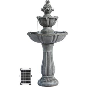 XBrand 36.2'' Solar Water Fountain, 2-Tier, Grey Resin, Outdoor, with Solar Panel & Solar Pump for Home Garden Yard Decor, (AM2167)