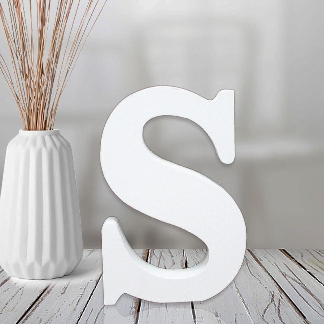 AOCEAN 4 Inch White Wood Letters Unfinished Wood Letters for Wall Decor Decorative Standing Letters Slices Sign Board Decoration for Craft Home Party Projects (S)