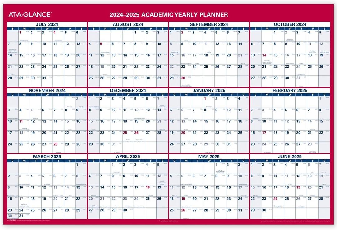 AT-A-GLANCE 2024-2025 Erasable Calendar, Dry Erase Wall Planner, 48" x 32", Extra Large, Academic & Regular Year, Double Sided, Horizontal (PM326S2825)