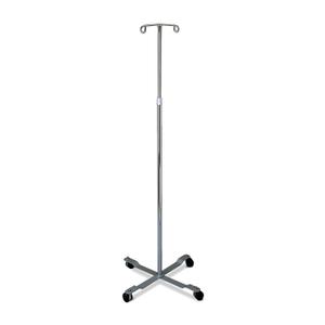 Medline 4 Leg IV Poles Stand, 2 Hook, 4 Caster, Chrome, 47 to 85" Adjustable Height