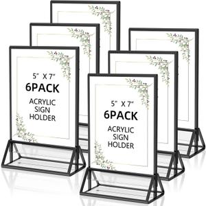Acrylic Sign Holder 5x7 Display Stand, Clear and Stable Table Plastic Paper Holder, Acrylic Frames for Home Office Shop Photo Frames Exhibition Black (6pcs)