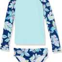 Kanu Surf Girls' Long Sleeve Rashguard UPF 50+ Two Piece Swim Set (14-16, Charlotte Navy)