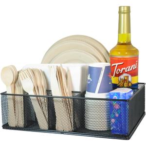 Metal Paper Plate Organizer & Utensil Holder for Countertop, Silverware Caddy Cutlery Flatware Organizer for Plastic Cup Forks Spoon Napkins, Paper Plate Holder for Picnic Camping Party