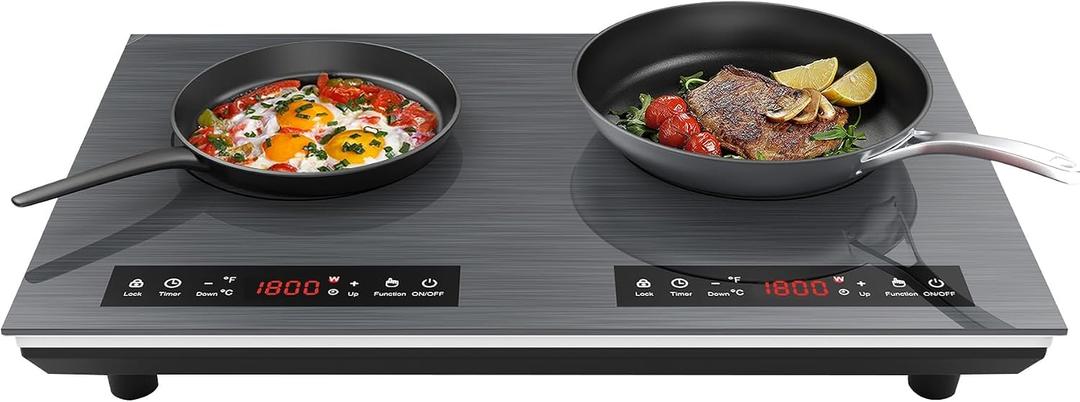 VBGK Double Induction Cooktop, 24 inch 4000W Electric Cooktop with Hot Plate, Induction Stove Top with LED Touch Screen 9 Levels Settings with Child Safety Lock & Timer 110V Induction Cooktop 2 Burner