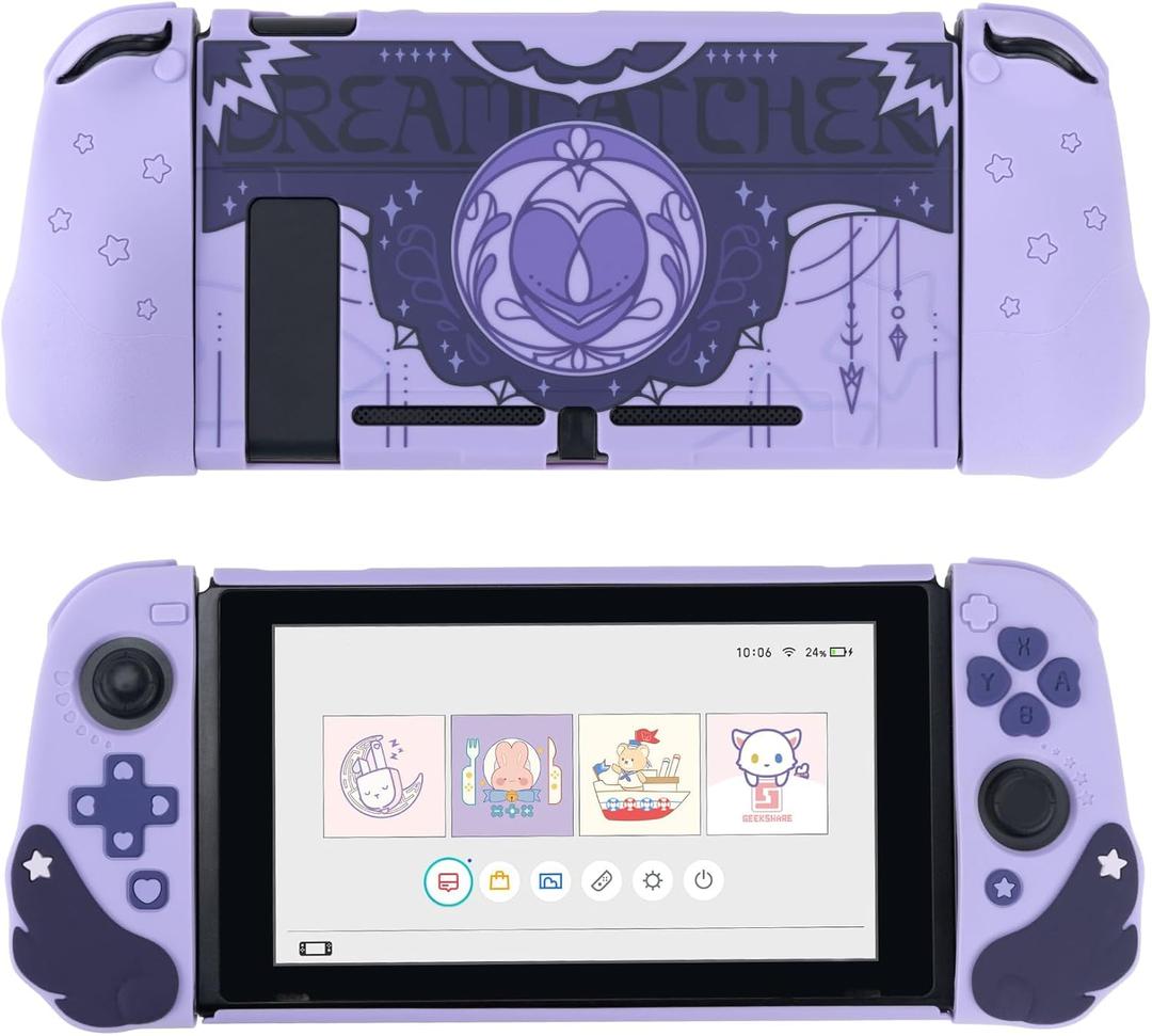 GeekShare Protective Case for Switch 2017 Model, Hard PC & Soft Silicone Cover Set - Star Wings Series Dark Version (For Regular Switch)