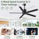 Obabala 60 in Black Ceiling Fan No Light with Remote Control, Outdoor Ceiling Fans without Light, 5 Blades, 6 Speed Reversible DC Motor Modern for Patios, Garage, Bedroom, Porch (Black), Large-60"