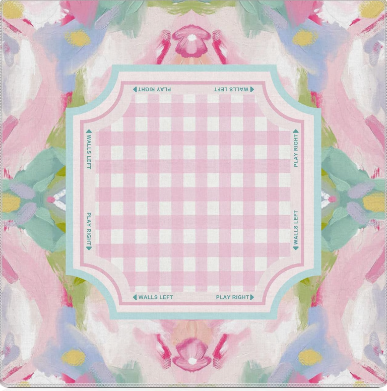 WHCHJ Pink Boho Floral Checkered Mahjong Mat 31.5 x31.5 , Abstract Watercolor Cottagecore Pastel Non-Slip Noise Reduction Mahjong Table Mat for American Mah Jong Poker Board Card Games Dominoes