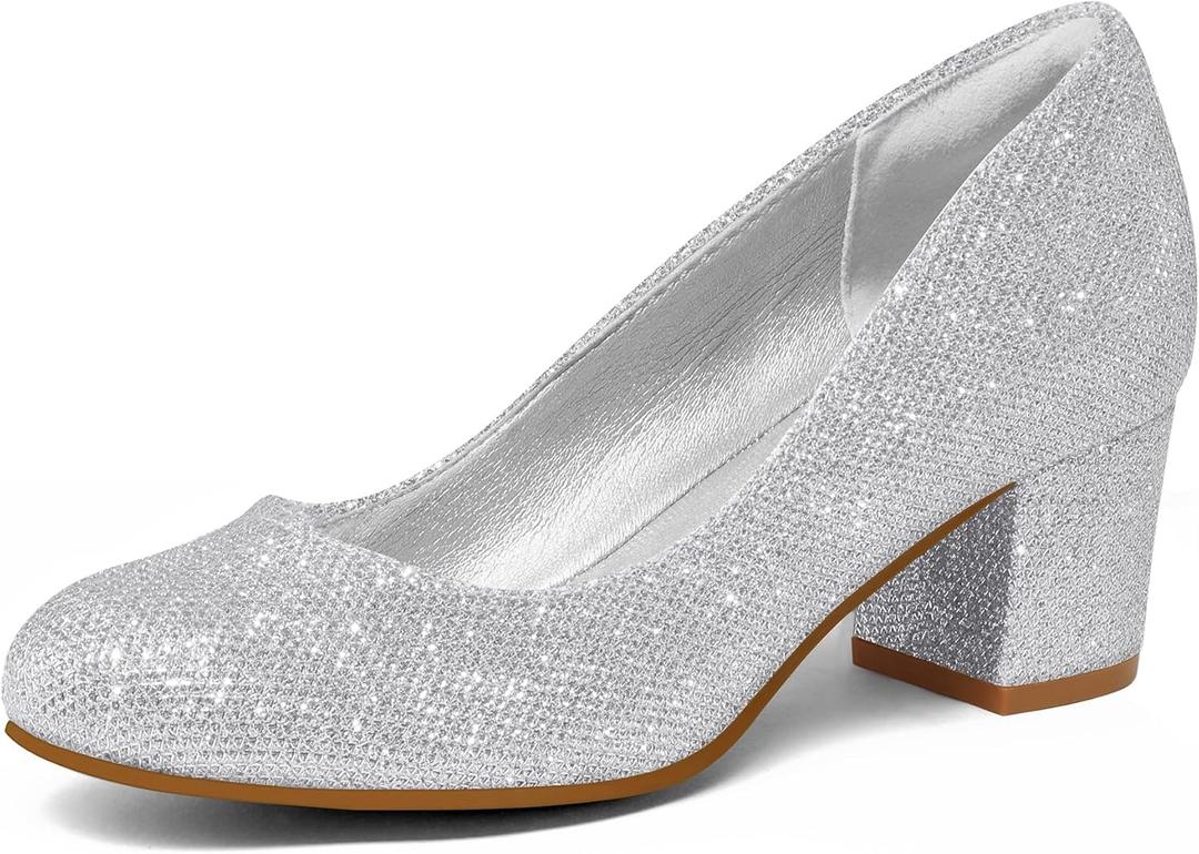 mysoft Women's Pumps Low Chunky Block Heel Round Toe Comfortable Dress Shoes (6.5)