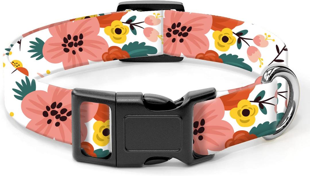 SXboxing Dog Collar, Cute Dog Collar for Small Medium Large Dogs, Personalized Adjustable Soft Pet Collars with Quick Release Buckle for Walking Running, Cute Red Floral