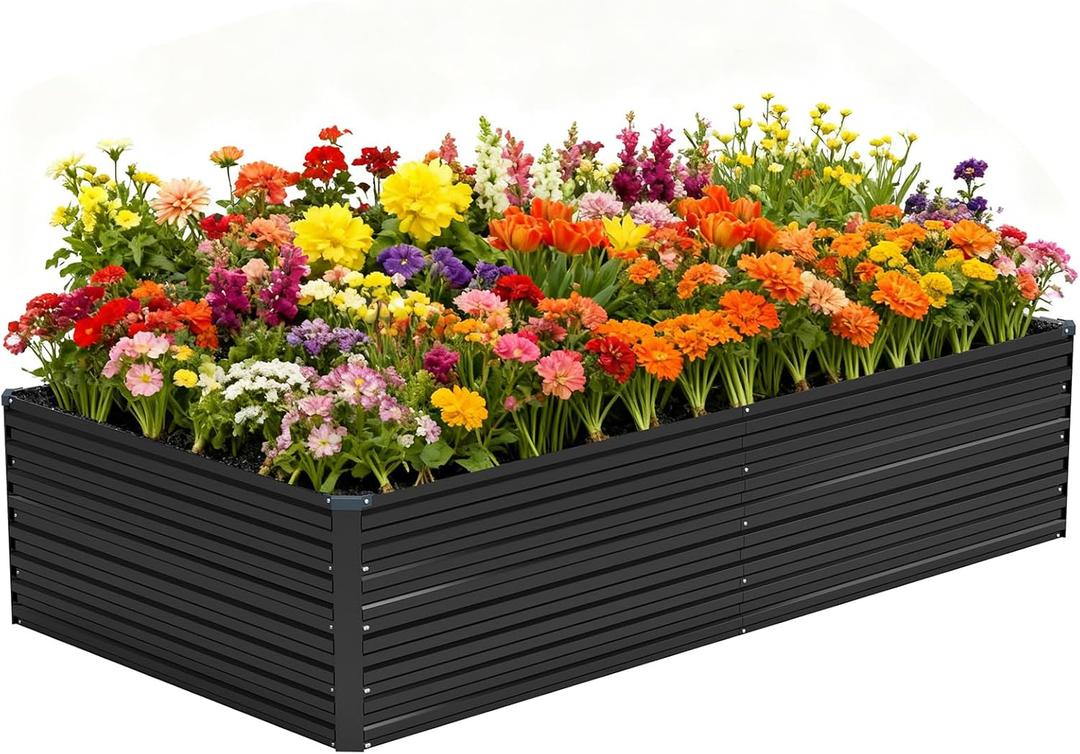 Vengarus 8x4x2FT Galvanized Raised Garden Bed Kit, Deep Root Planter Box Outdoor Large Planter Raised Beds for Planting Flowers,Vegetables and Herbs-Black