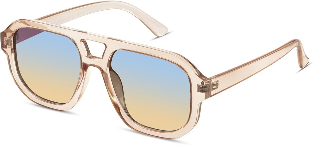 livho Trendy Polarized Square Aviator Sunglasses Women Men Square Eyewear Frame, Retro Sun Glasses for Women Men 2025 Shades (Clear Brown/Blue Gradient Brown)