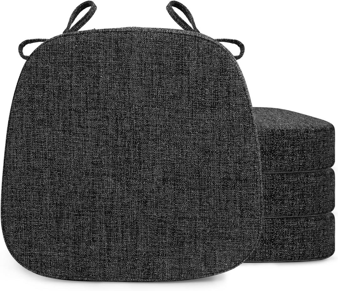 SINOSSO Thickened 2.5" Dining Chair Cushions, Soft Blended High Density Support Foam Kitchen Seat Cushions with Ties, U-Shaped Non-Slip Indoor Chair Pads, 16.5" x 16", 4 PCS, Black-Gray