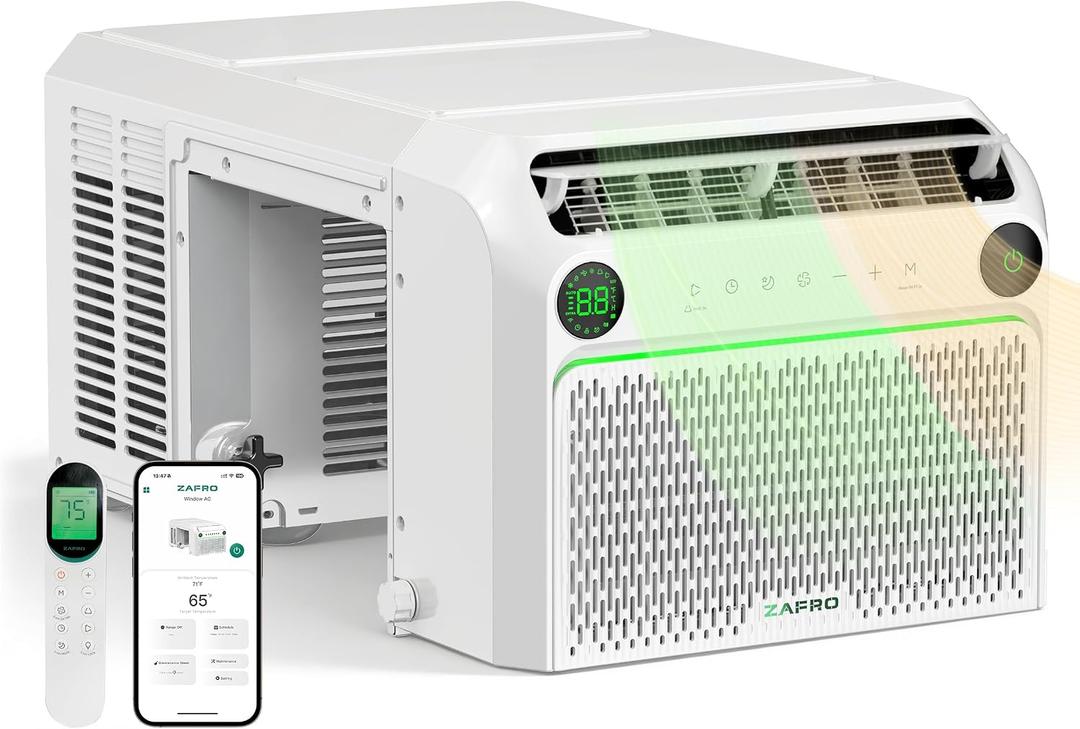 ZAFRO U Shaped Inverter Window Air Conditioner with Heat, Ultra Quiet (32dB) Window AC Unit and Heat Combo, 12000BTU ASHRAE (8100 BTU DOE) Smart Air Conditioner Window Unit, App/Voice/Remote Control