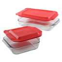 Pyrex 4pc Bakeware Value Set Red: Glass Baking Dishes, Microwave & Dishwasher Safe, 3qt & 8" Square with Covers