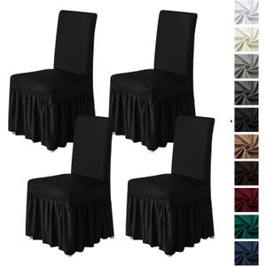 molasofa Chair Covers for Dining Room Set of 4 Stretch Chair Slipcovers with Skirt for Kitchen Seat Protectors Wedding Banquet Decor Kids Pets Spandex Fabric Washable (4pcs, Black)