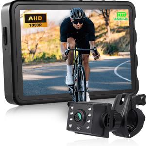 Bike Camera with 10000mAh Rechargeable Battery 360 Rotation 5'' HD 1080P Display - Color & B&W Night Vision 130 Precise Wide-Angle View Bike Rear View Camera for Bicycle, Mountain, Road Bike