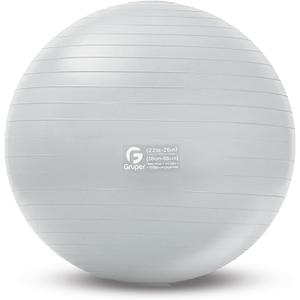 Gruper Yoga and Pilates Ball,4 Sizes Gym Ball for Fitness, Yoga, Workout, Pregnancy and Physical Therapy,Quick Pump Included,Great as Yoga Ball Chair for Office or Home Gym Equipment (L(26IN/65cm), sliver)