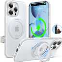 TORRAS O3 Fitness for iPhone 16 Pro Case Magnetic Stand, Fit for MagSafe, 360 Rotatable Stable Stand, Camera Control Button, Military-Grade Shockproof, Slim & Sleek, Glacier White Translucent