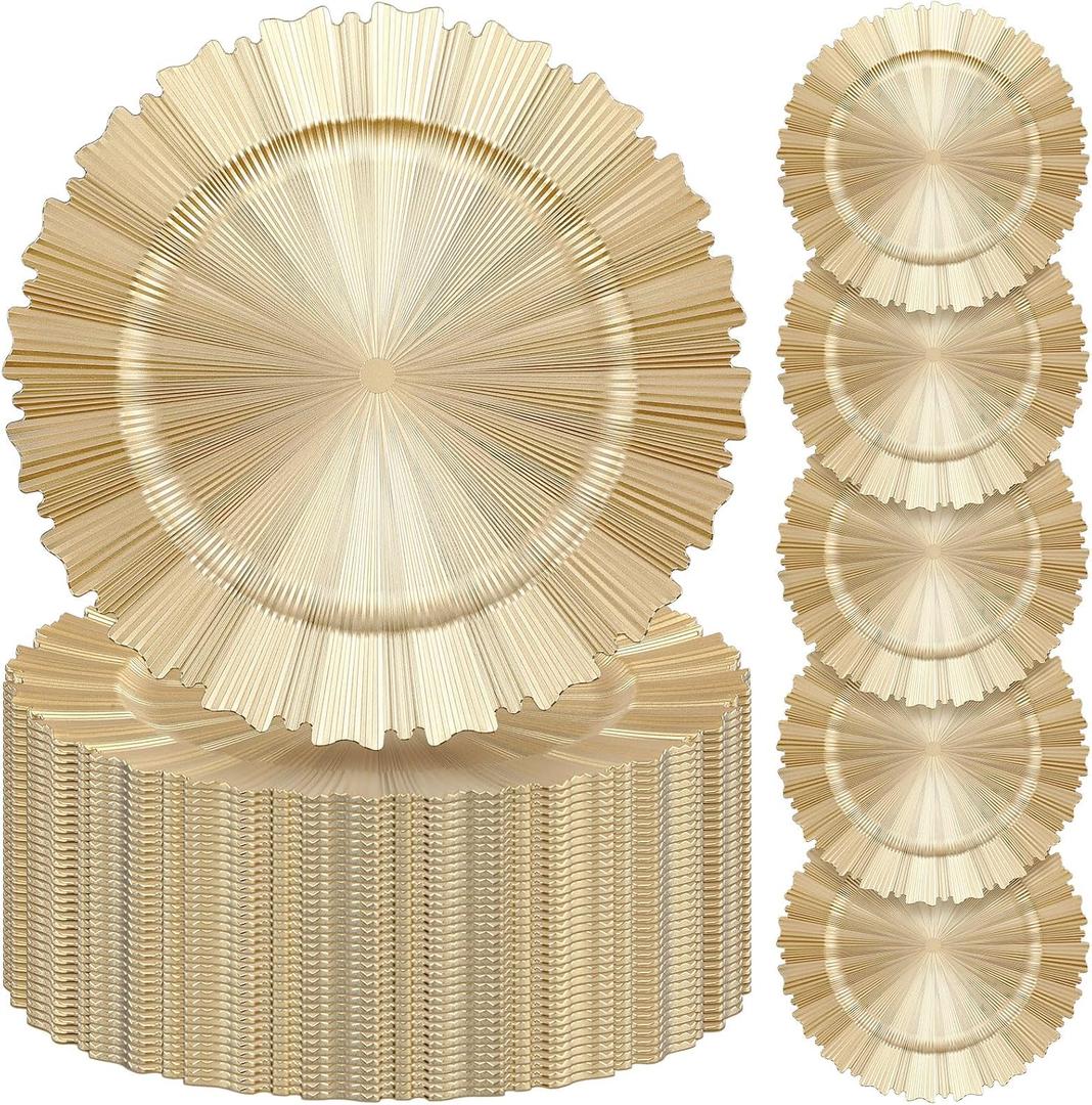 Mifoci 50 Pcs Champagne Gold Charger Plates Bulk, 13 Inch Round Chargers